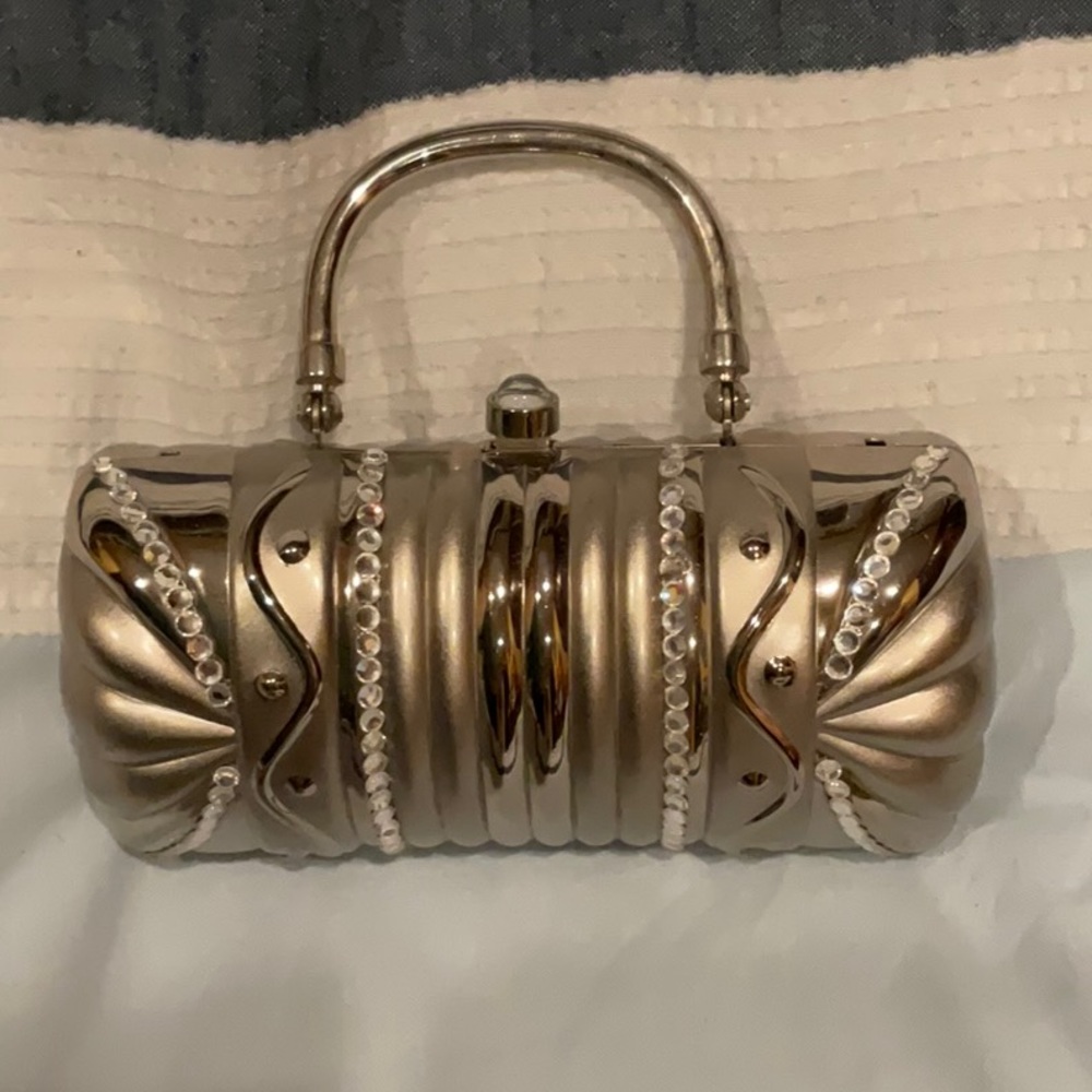 Vintage Unique one-of-a-kind Silver and Rhinestone elegant clutch with strap